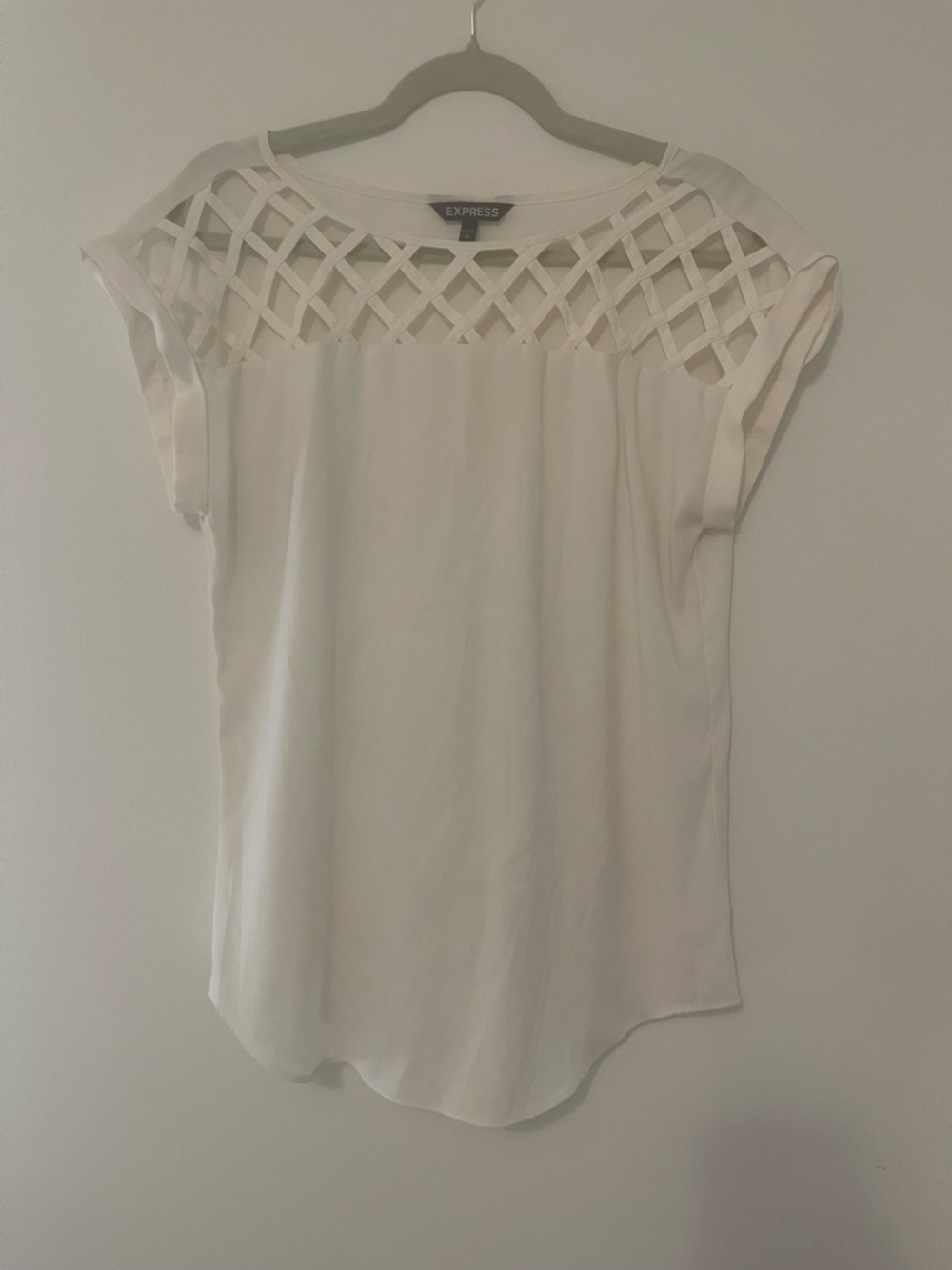 Express White Lattice-Yoke Blouse